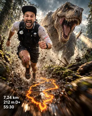 Un T-rex qui poursuit le coureur