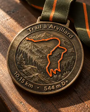 Une médaille gravée avec le parcours