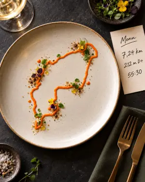 Le tracé dressé dans une assiette de chef